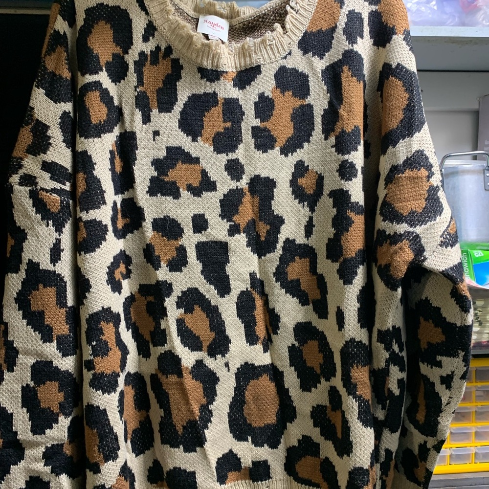 Leopard Print Sweater  and pants- Black and Brown